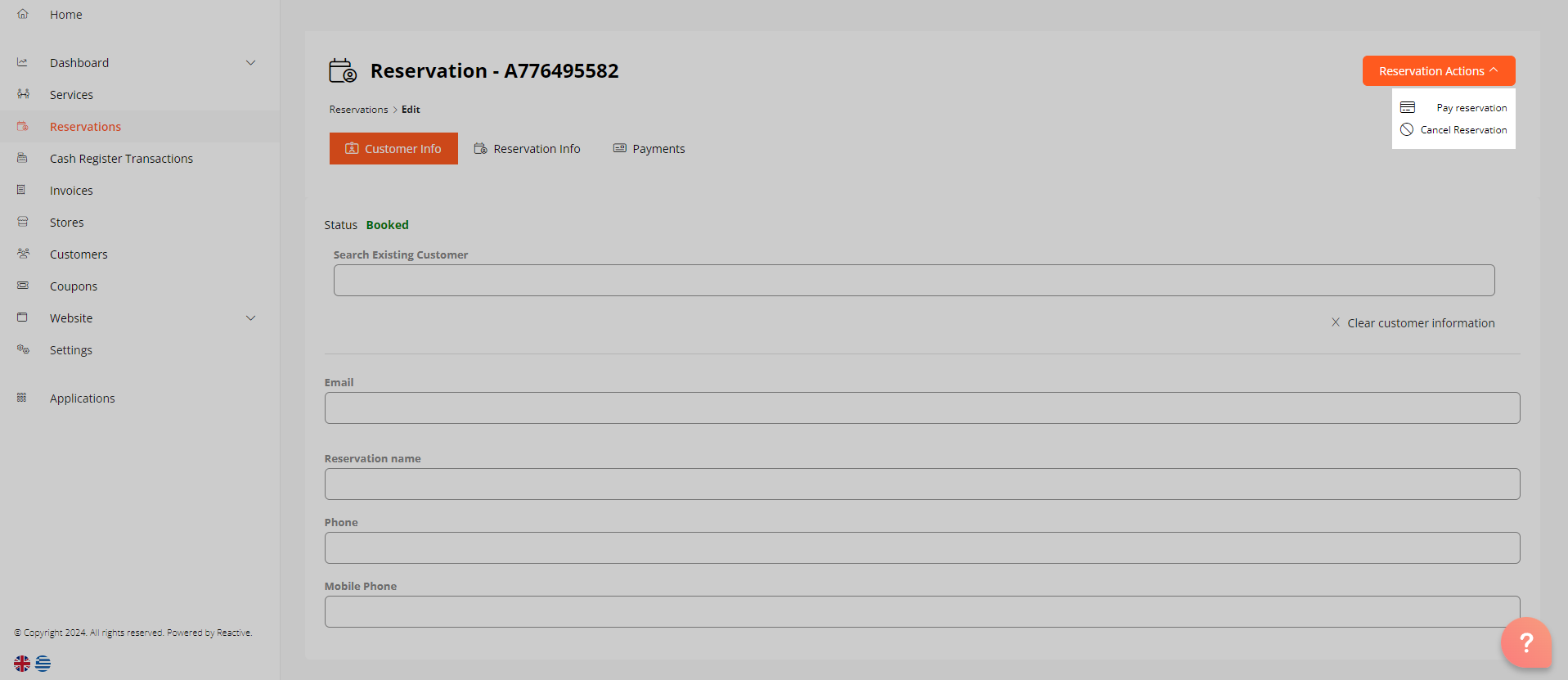 How to complete a payment for a reservation through the admin.